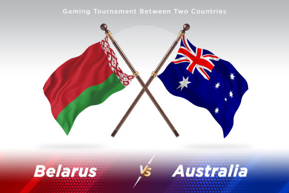 Belarus Versus Australia Two Flags: 3D Waving Flag Illustration